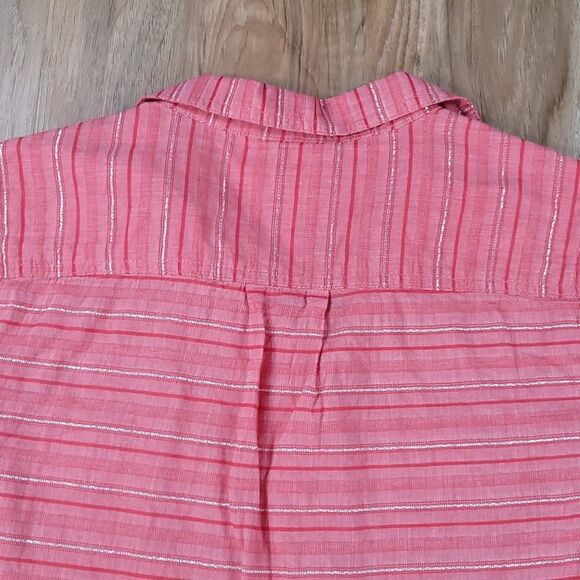 🔺️St. John's Bay Red & Silver Stripe Buttoned Long Sleeve Shirt w/Chest Pockets - Picture 4 of 11